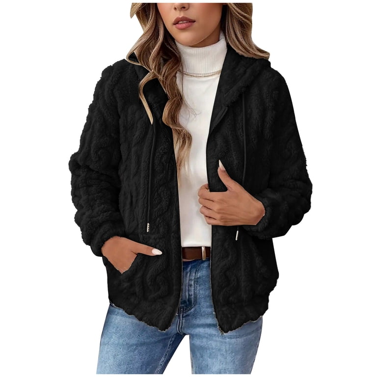 QATAINLAV Winter Coats for Women Shaggy Faux Fur Zip Up Jacket