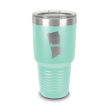 

Rhode Island Home Tumbler 30 oz - Laser Engraved w/ Clear Lid - Stainless Steel - Vacuum Insulated - Double Walled - Travel Mug - state shaped ri love - Teal