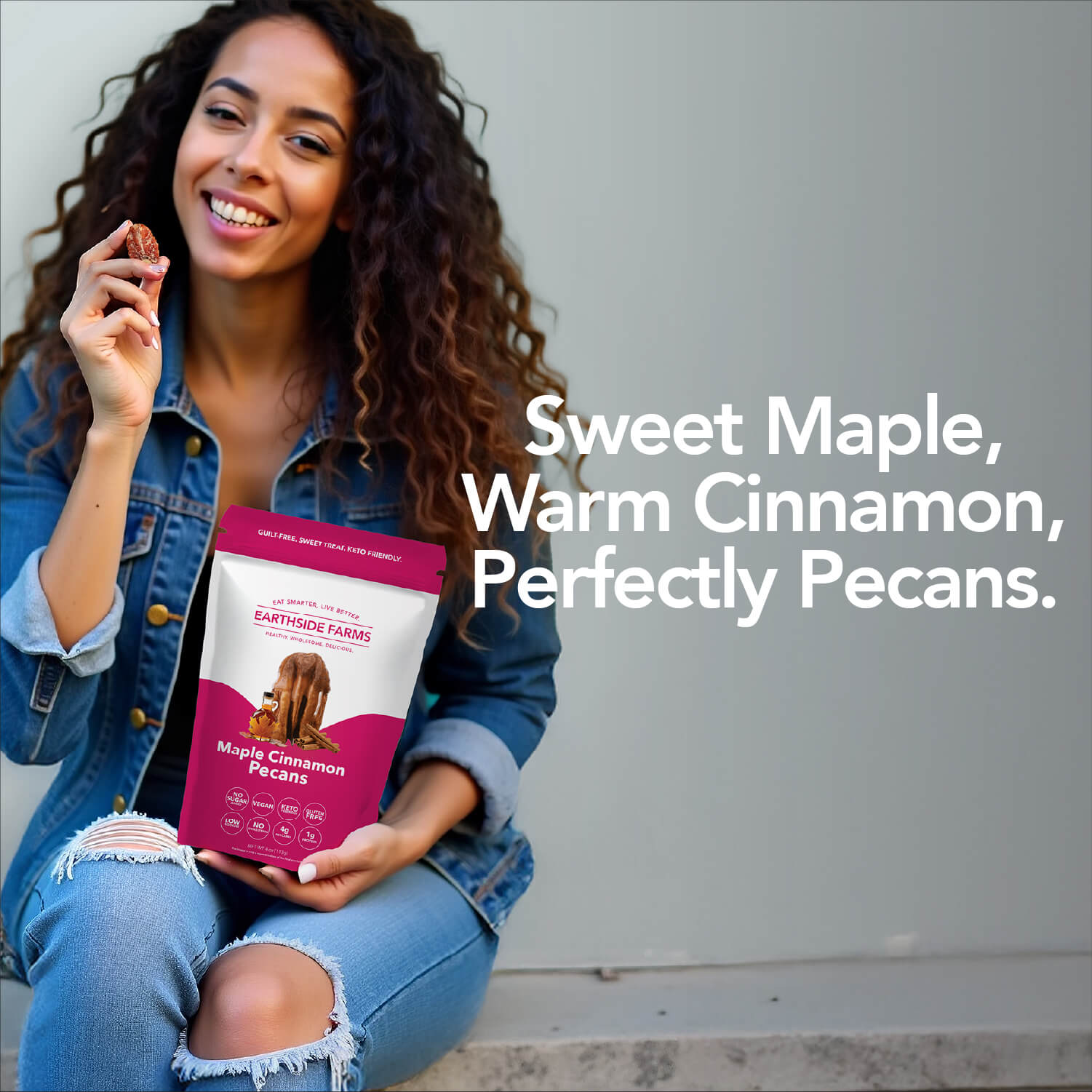 Earthside Farms Maple Cinnamon Pecans, Healthy Snacks Food, Vegan, Gluten-Free, Low Carb, Low Calorie Snacks, Keto-friendly - 1 Ounce Pack of 18