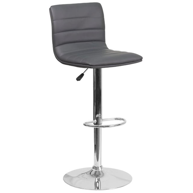 Pemberly Row 25" to 33" Striped Bar Stool in Gray with Chrome Base
