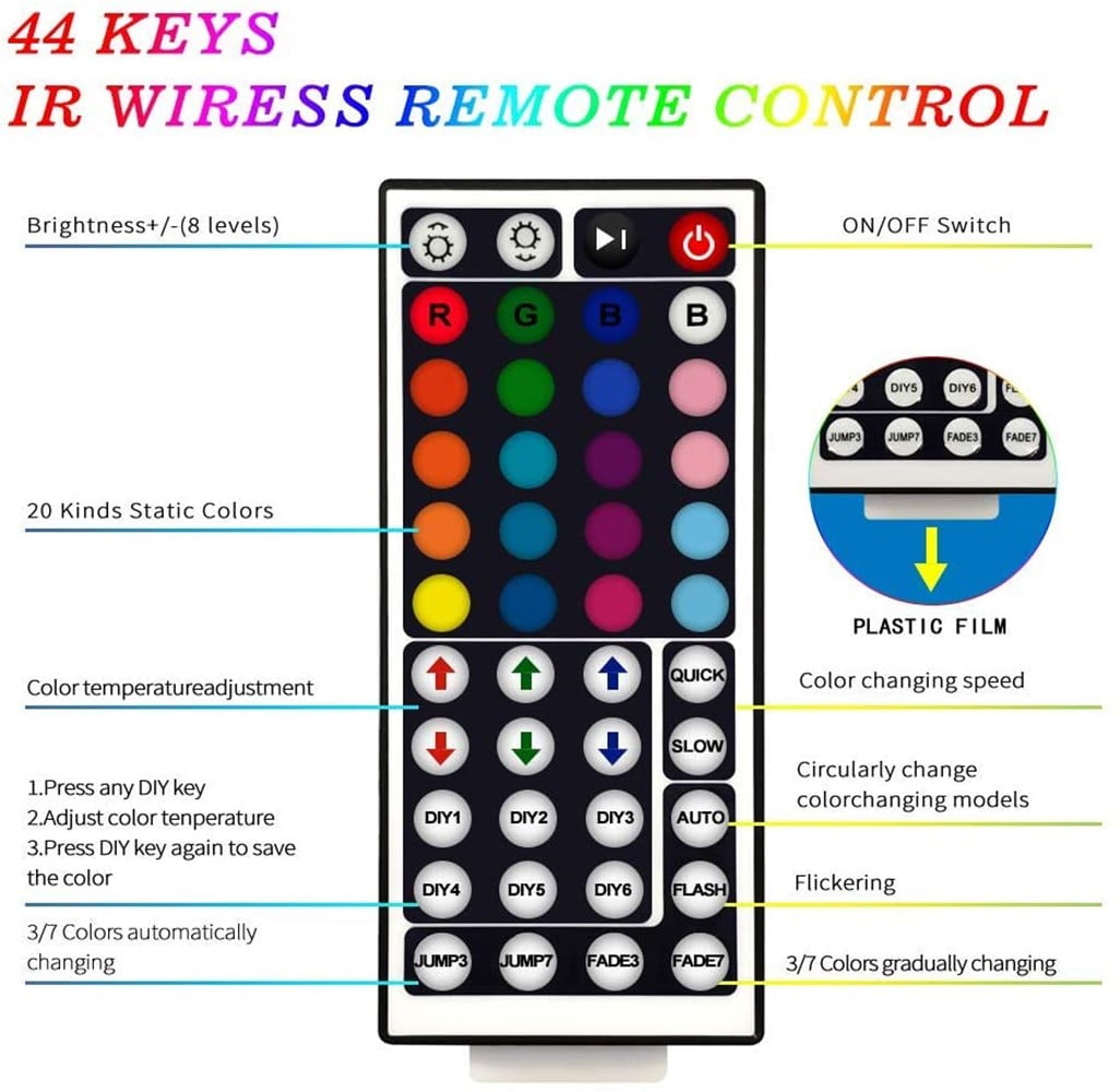 [32.8ft/10m] RGB LED Strip Lights Color Changing Light Strip with Remote, 300LEDs Bright LED Lights, DIY Color Options Tape Lights with Power Adapter for Bedroom Ceiling Under Cabinet