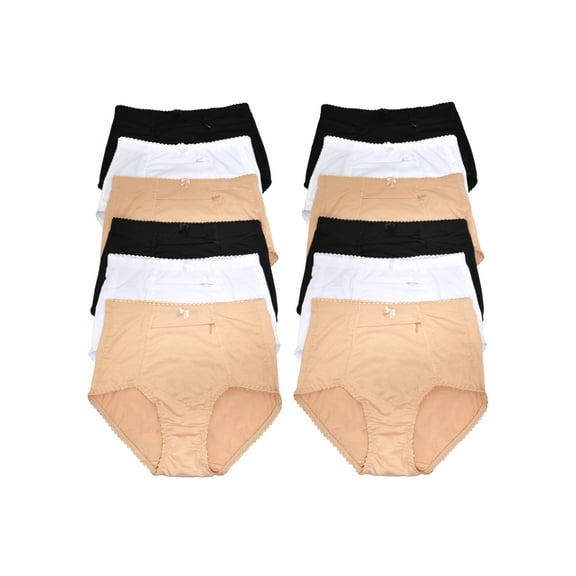 Angelina Cotton High Waist Briefs Zippered Pocket (6 or 12 Pack)