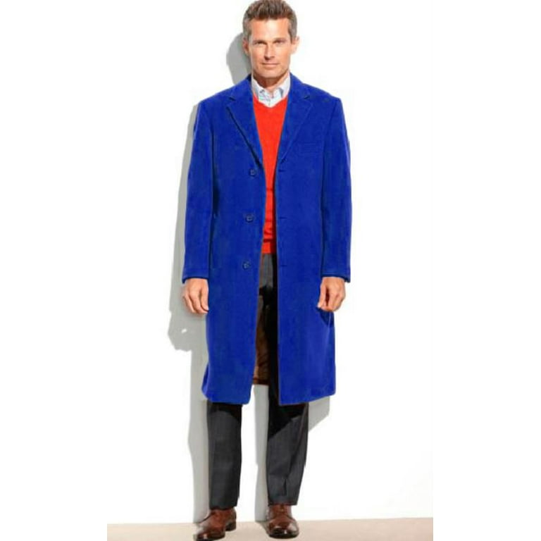 Royal Blue Mens Dress Coat 65 Wool Full Length Notch Lapel Overcoat Topcoat Cashmere Touch Not Cashmere