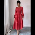 thumbnail image 4 of Vestidos de Invitada de Boda de Otoño para Mujer, con Mangas Largas Abullonadas, Fruncido, Cuello Redondo, Informal, Escalonado, Corte A, Vestido Fluido Rojo M, 4 of 7