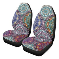 Uorisanigo Car Seat Covers, Premium 2-Pack Seat Covers Front Set, Plush Ethnic Flower Automotive Seats Cover, Fit for Most Cars SUVs Sedans, Soft Full Wrapping Edge Seats Cover
