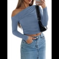 thumbnail image 2 of Blusa Informal de Larga con Cuello y Hombros Descubiertos para Mujer, Ajustada, para Salir, Estilo Y2K Azul Mar XL, 2 of 7