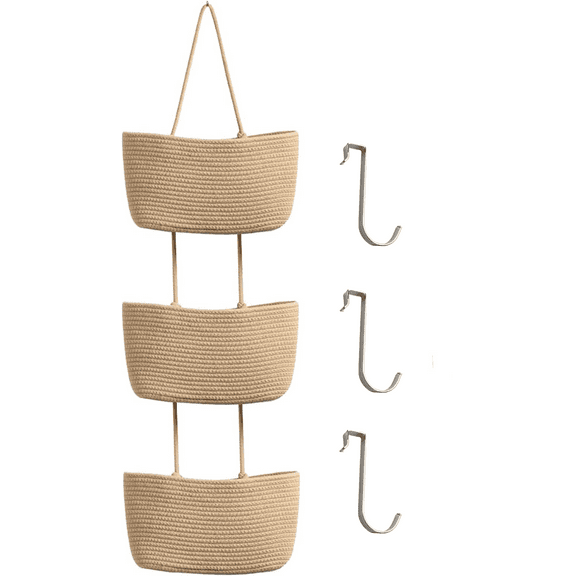 Over The Door 3-Tier Jute Storage Organizer Hanging Basket For Nursery