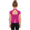 thumbnail image 3 of inlzdz Kids Girls Short Sleeve Metallic Mesh Tiered Sequined T-shirt Sparkly Club Party Dance Performance Wear Hot Pink 6, 3 of 6