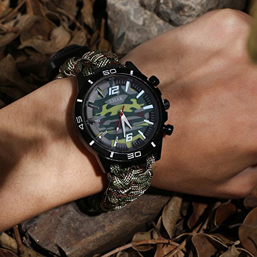 wejie Outdoor Survival Kits,2020 Men and Women Digital Outdoor Sports Watch,6-in-1 Waterproof Emergency Survival Watches with Paracord,Whistle,Fire Starter,Scraper,Compass and Survival Gear 