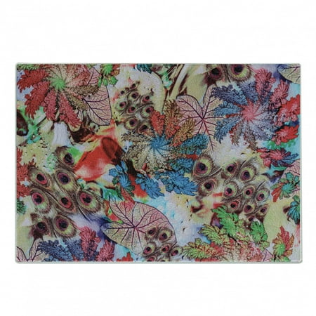 

Peacock Cutting Board Colorful Floral Art Bird Feather Patterns and Leaves Art Print Decorative Tempered Glass Cutting and Serving Board Small Size Green Blue Red by Ambesonne