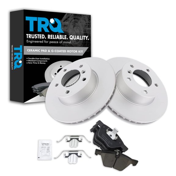 TRQ Front Brake Pad & Rotor Kit Brake Pads Brake Rotor Ceramic Premium G-Coated Fits Select 2008-2013 BMW 128i 2006 325i 325xi 2007 328i 328xi