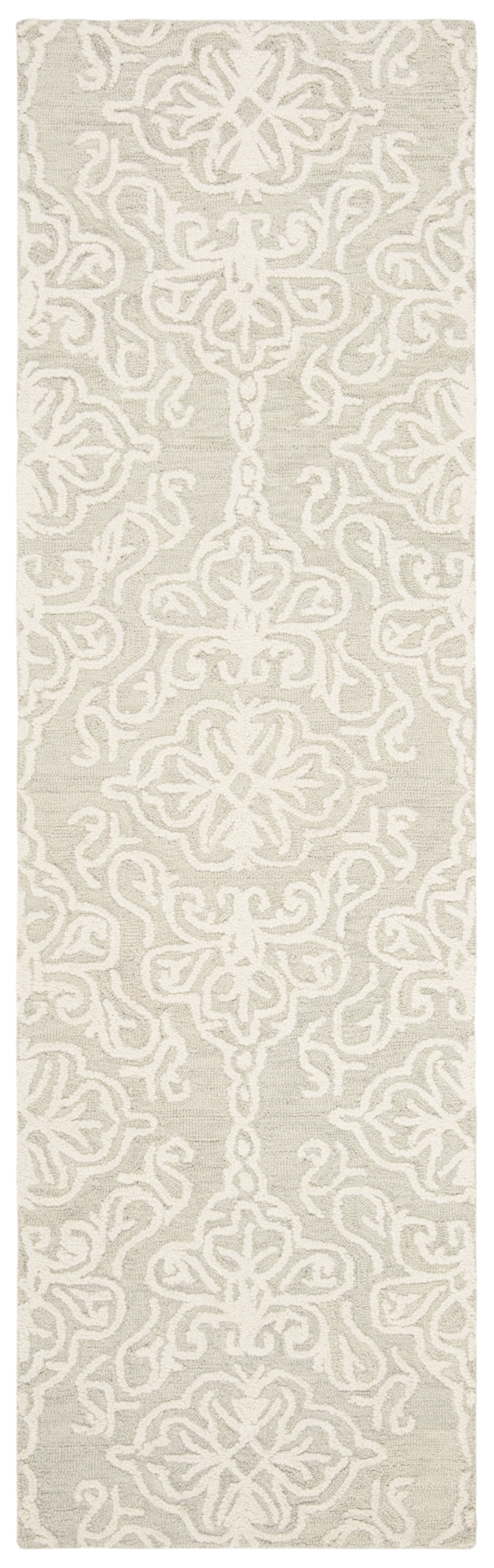 SAFAVIEH Blossom Asher Geometric Wool Runner Rug, Silver/Ivory, 2'3" x 16'