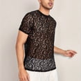 thumbnail image 4 of ZHOGXU Mens T Shirt Summer Short Sleeved Crew Neck Hollow Out Lace Comfortable Breathable Top For Casual Daily Wear,Black,L, 4 of 7