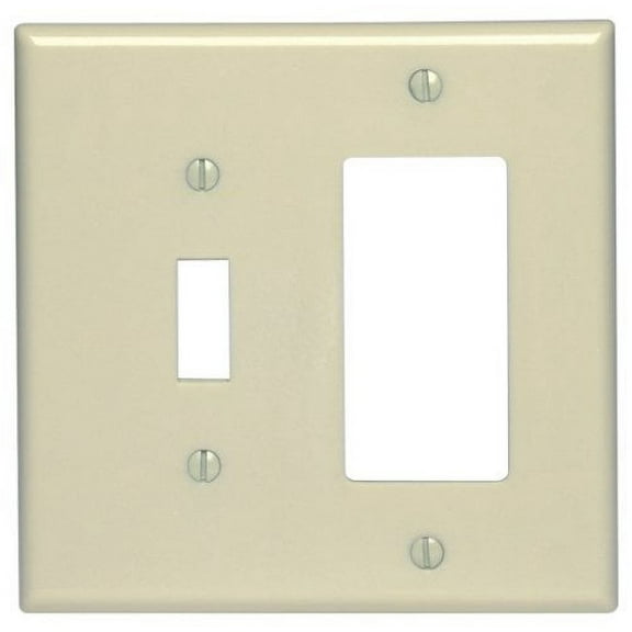 Leviton 80605-I Ivory Midway Two Gang Combination Toggle Switch Decora Wall Plate