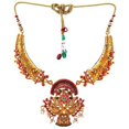 thumbnail image 4 of Gehena By Estele Dull Gold Plated Nakshi Antique Necklace Set With Mystical Peacocks Carved With Enchanting Colored Stones & Pearls For Women Suitable For All Occasions Special Gift, 4 of 5