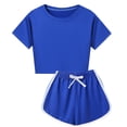 thumbnail image 6 of Girls' 2 Piece Summer Outfits Solid Color Short Sleeve Crop Top and Drawstring Shorts Set Casual Summer Loungewear Tracksuit Clothing Sets with Pockets 3-15 Years, 6 of 7