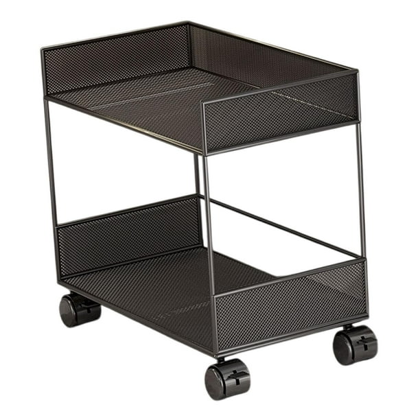 Estante móvil con carrito de metal con ruedas de 2 niveles Estante de esquina liviano Estante móvil con ruedas L