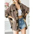 thumbnail image 3 of Womens Waffle Knit Plaid Shacket Boyfriend Button Down Shirt Jacket Loose Long Sleeve Tops, 3 of 6