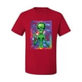 thumbnail image 2 of Wild Bobby, Trippy Alien in Space Peace Hand Pop Culture Men's Graphic T-Shirt, Red, Small, 2 of 3