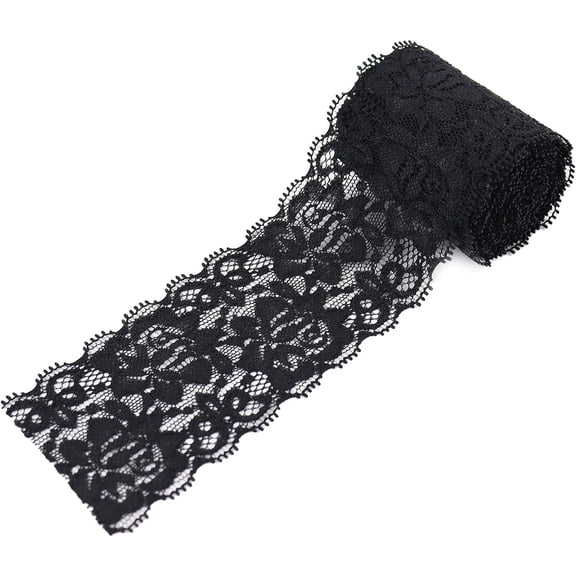 Duuclume 2.4 Inch x 10 Yards Black Lace Ribbon,Sewing Lace Trim, Elastic Stretchy Lace Fabric,Perfect for Crafting,Sewing Making,Gift Wrapping and Bridal Wedding Decorations