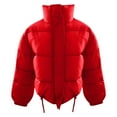 thumbnail image 2 of Uooqdmx Puffer Jacket Womens Cropped Jacket Solid Color Shorts Zippered Long Sleeve Drawstring Jacket Women's Down Jackets & Parkas Red M, 2 of 4