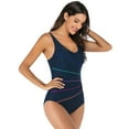 thumbnail image 2 of Lopsie TEMPTATION Women's Athletic One Piece Swimsuits Racing Training Sports Bathing Suit Color Block Swimwear Navy Blue, 2 of 7