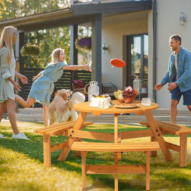 Ktaxon Outdoor Picnic Table Set for 6 Person, Wooden Table Set for