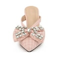 thumbnail image 6 of BLISSFUL STEP Women's Shoes Pointed Toe Sparkly Rhinestone Bow Stiletto Heels Mules Pink 8, 6 of 8