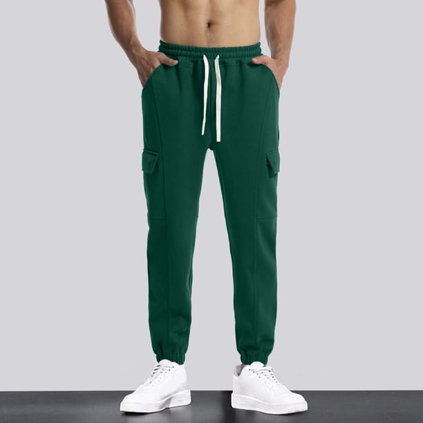Pantalones largos para hombre, lisos, informales, con cintura elástica y bolsillos, deportivos