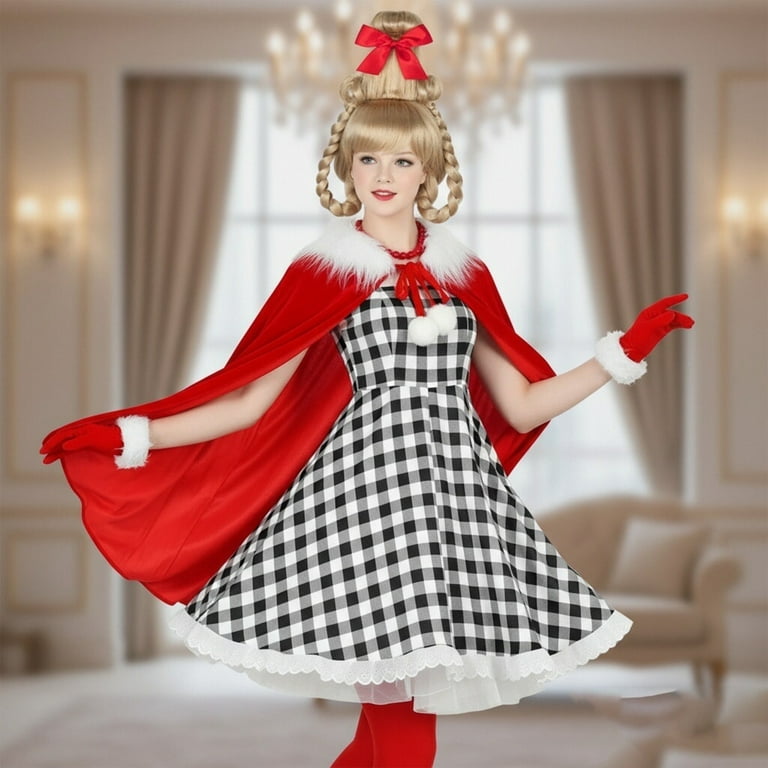 5PCS Christmas Dress Women Dress with Cape Gloves Christmas Outfit  Accessories - Walmart.com