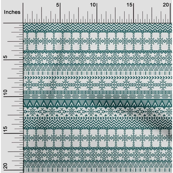 oneOone Polyester Lycra Dark Teal Green Fabric Aztec Tribal Sewing Material Print Fabric By The Yard 56 Inch Wide