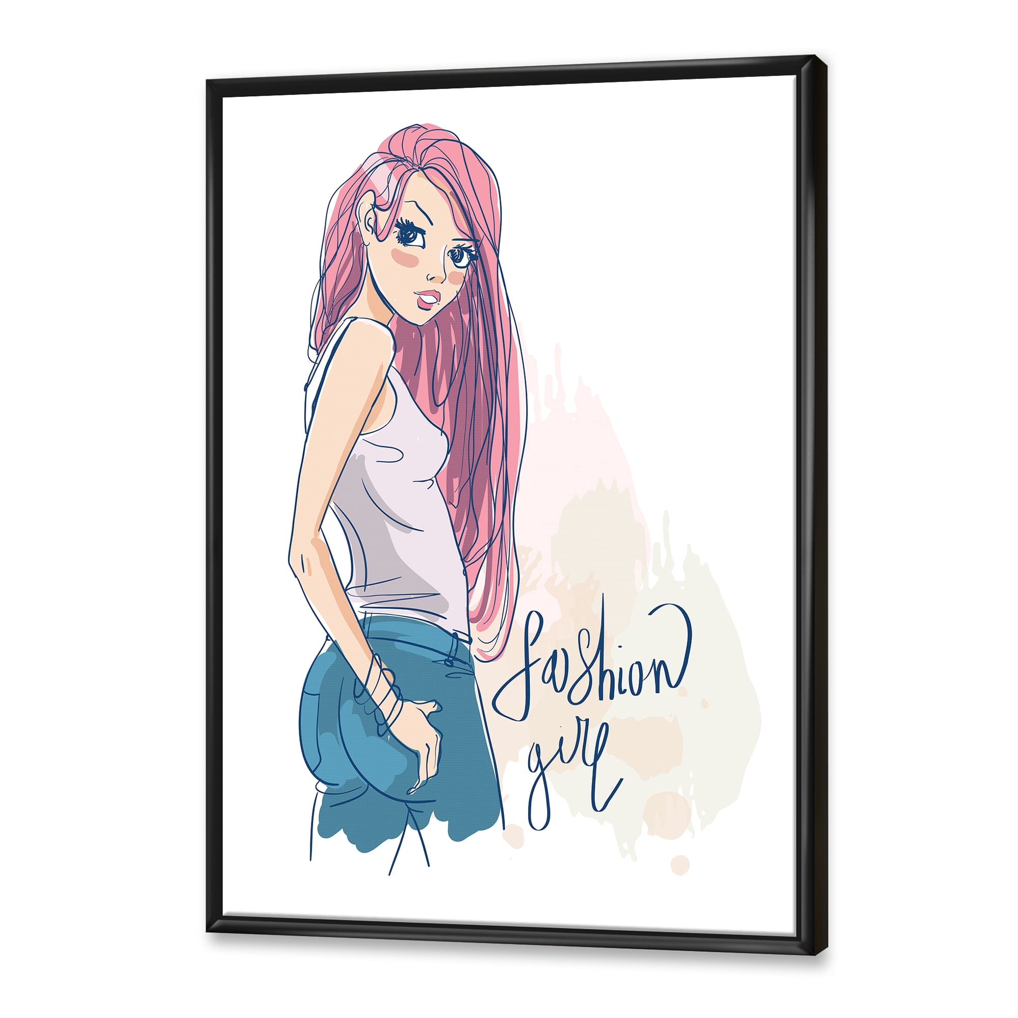 Trendy Fashion Woman I 12 in x 20 in Framed Painting Canvas Art Print, by Designart
