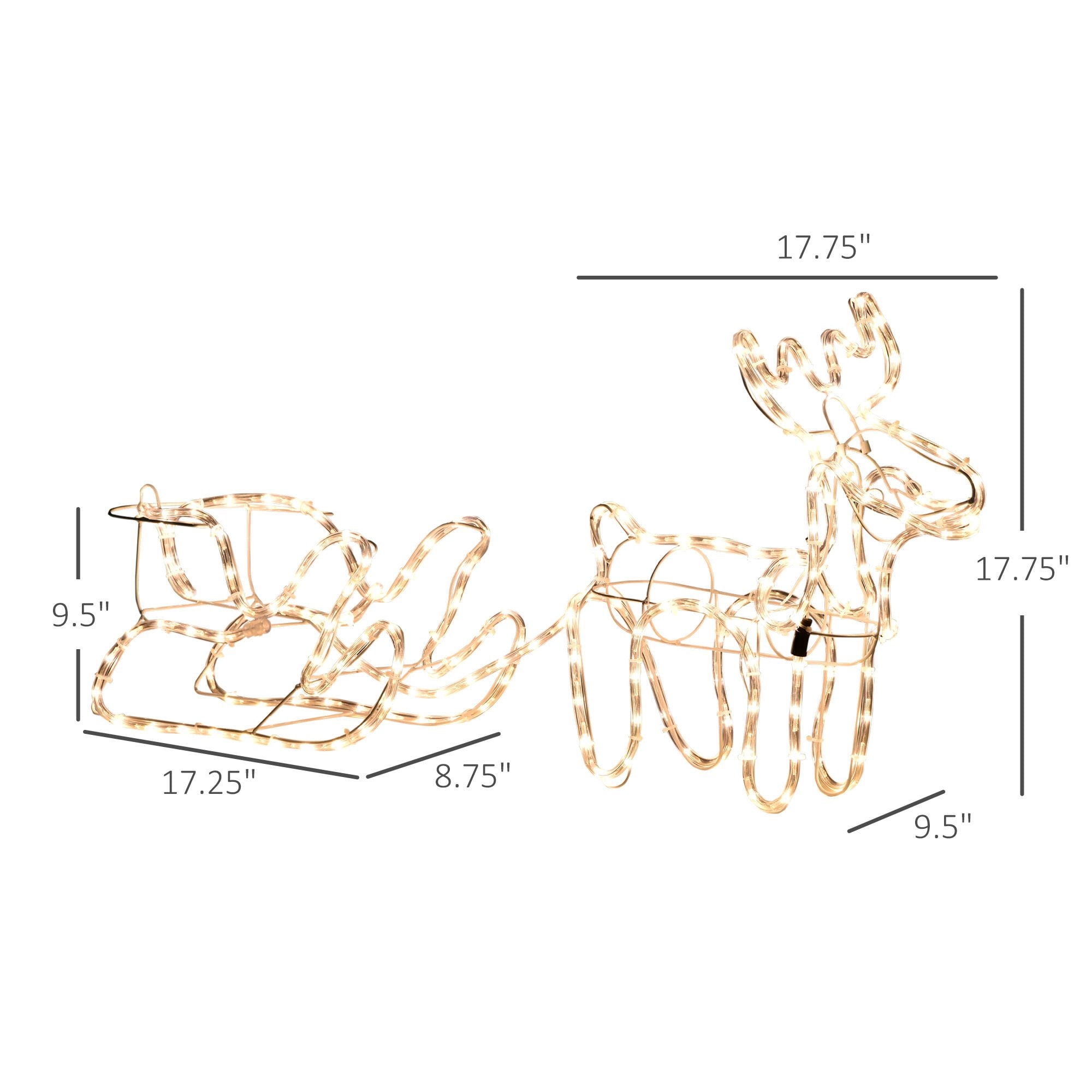 LED Christmas Reindeer and Sleigh Decoration with Warm White Lights, Steel Frame Yard Display for Indoor and Outdoor Holiday Decor