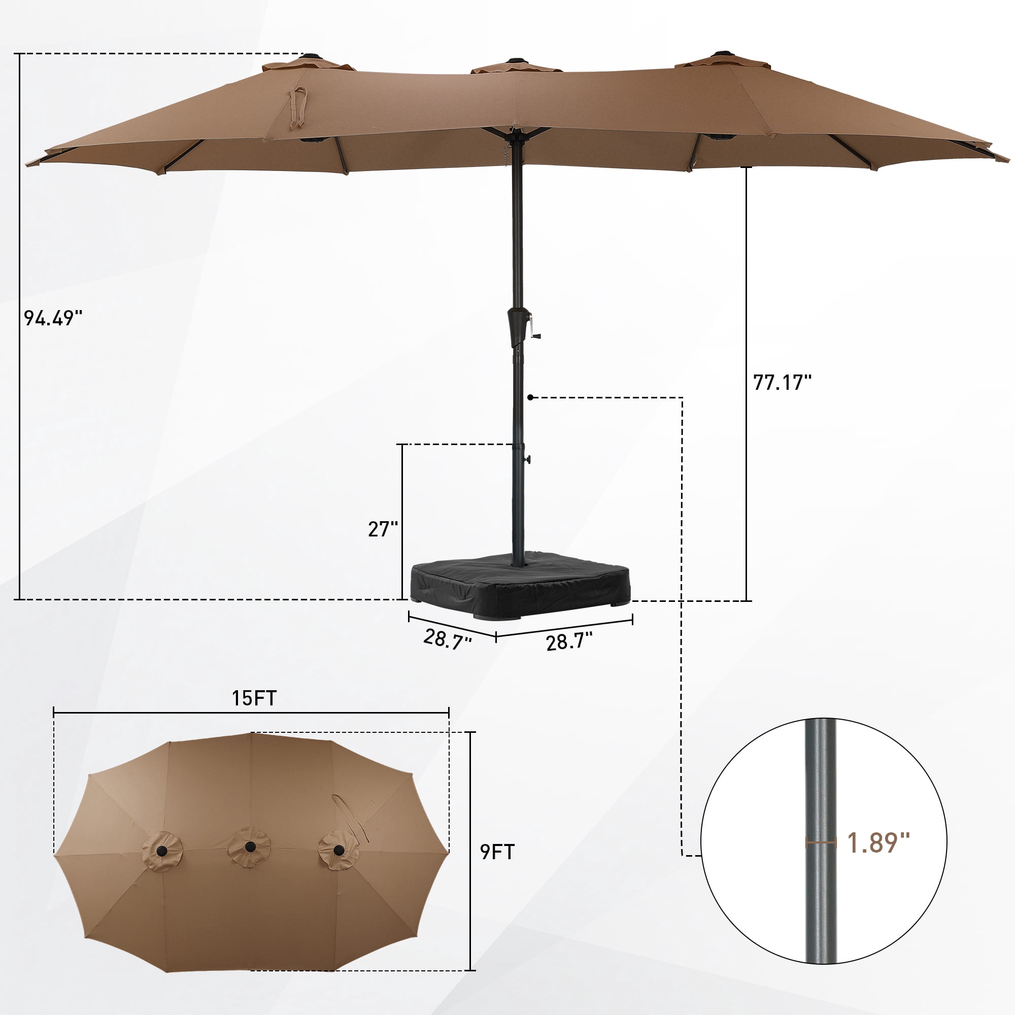 Autlaycil 15' Outdoor Patio Umbrella and Matching Base, Market, Beach, Garden, Yard, Party, Coffee