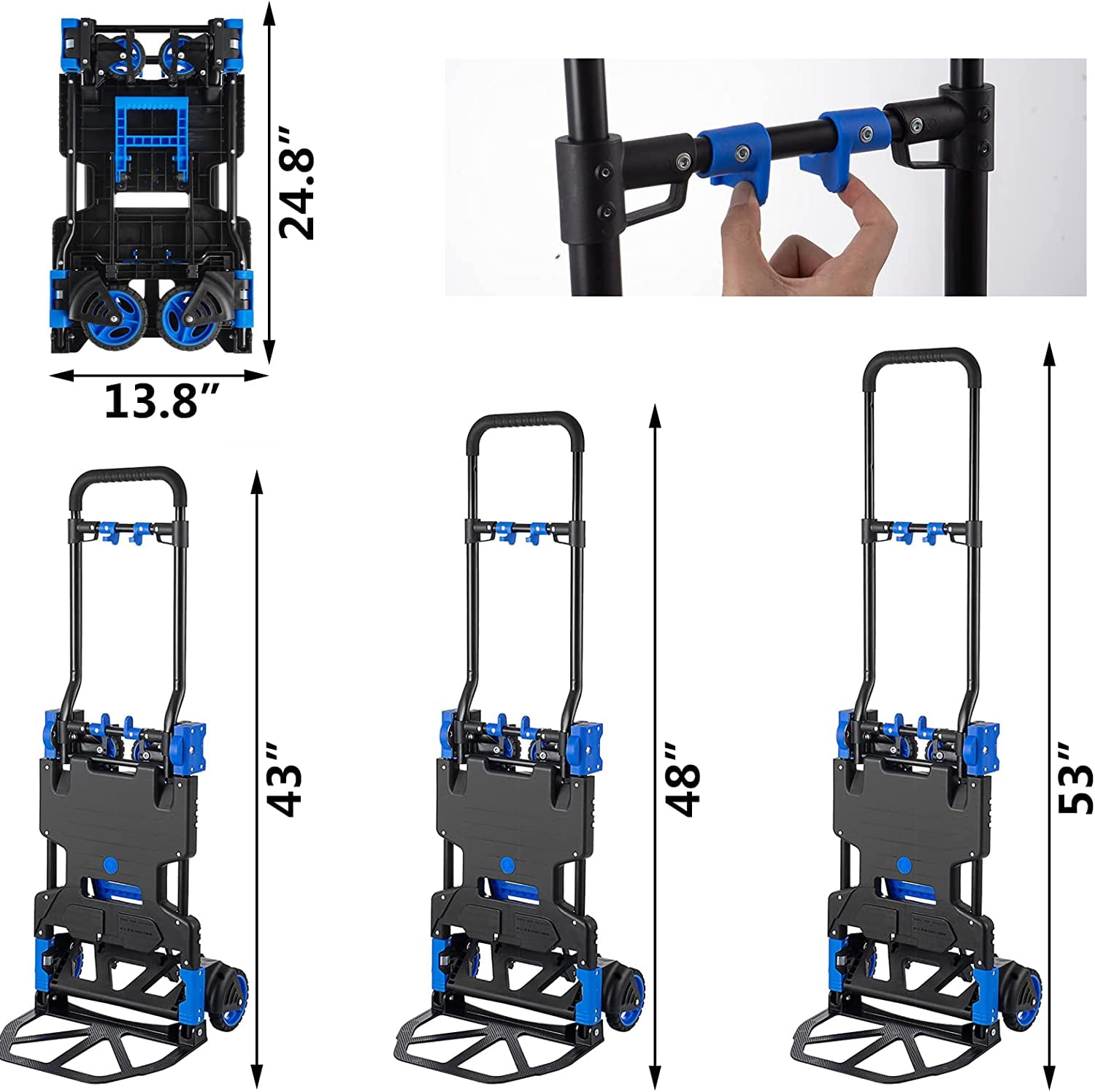 SHZOND Foldable Hand Trucks Heavy Duty Luggage Cart 400lbs Capacity Convertible Hand Cart with Retractable Handle