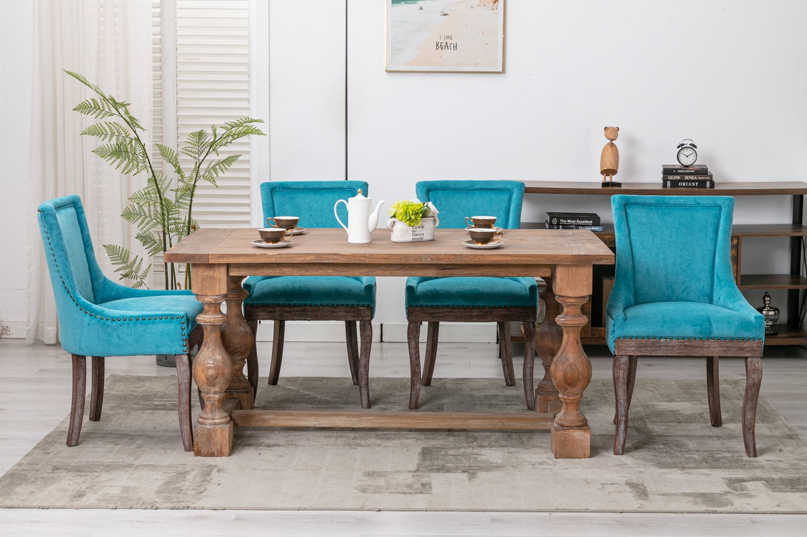 Rhomtree Modern Wood Dining Side Chairs, Blue (Set of 4)