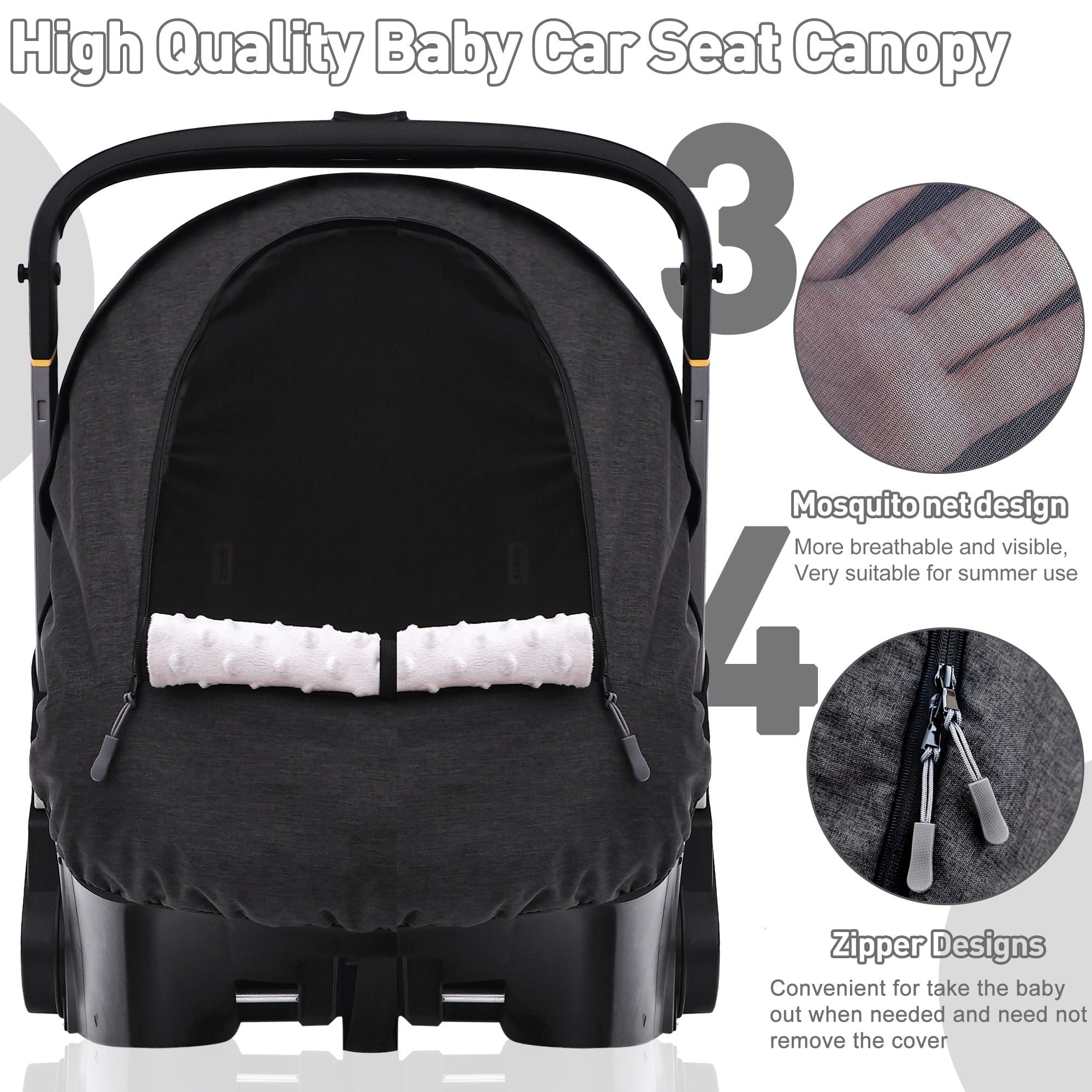Waterproof Baby Car Seat Cover Compatible with Doona Car Seat and Stroller,Patented Windproof Car Seat Canopy for Boys & Girls, Keeps Babies Warm and Cozy(Black)