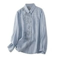 thumbnail image 1 of aidice Cotton Line Womens Tops Lapel Neck Long Sleeve Button up Shirts Embroidery Loose Blouses Tops, 1 of 6