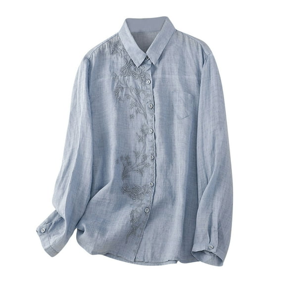 Hrsba Womens Long Sleeve Turndown Collar Blouse & Shirt,Womens' Tops Solid Color Collared Long Sleeve Fall Casual Wear