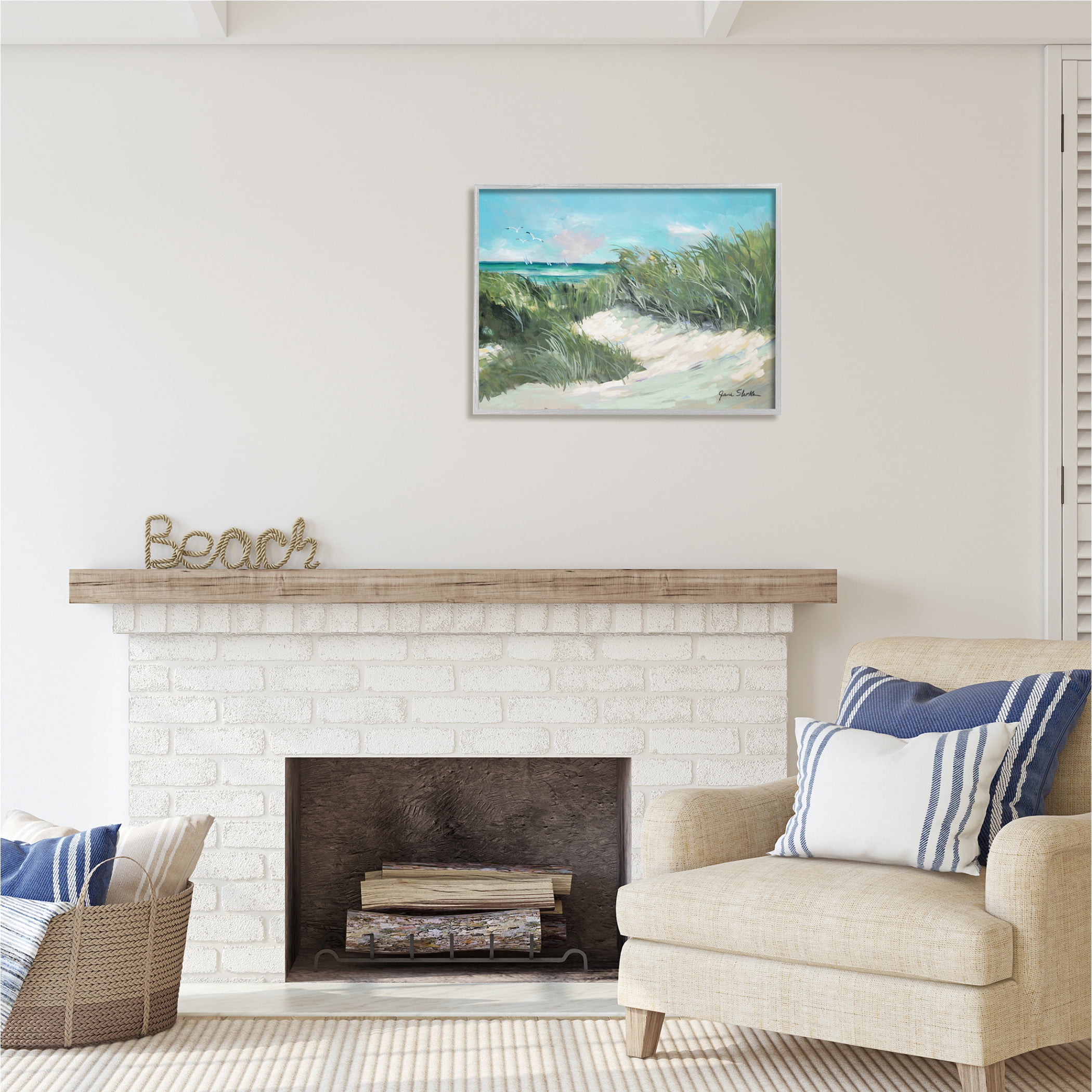 Stupell Industries Beach Grass Painting Nature Painting Gray Framed Art Print Wall Art, 30 x 24