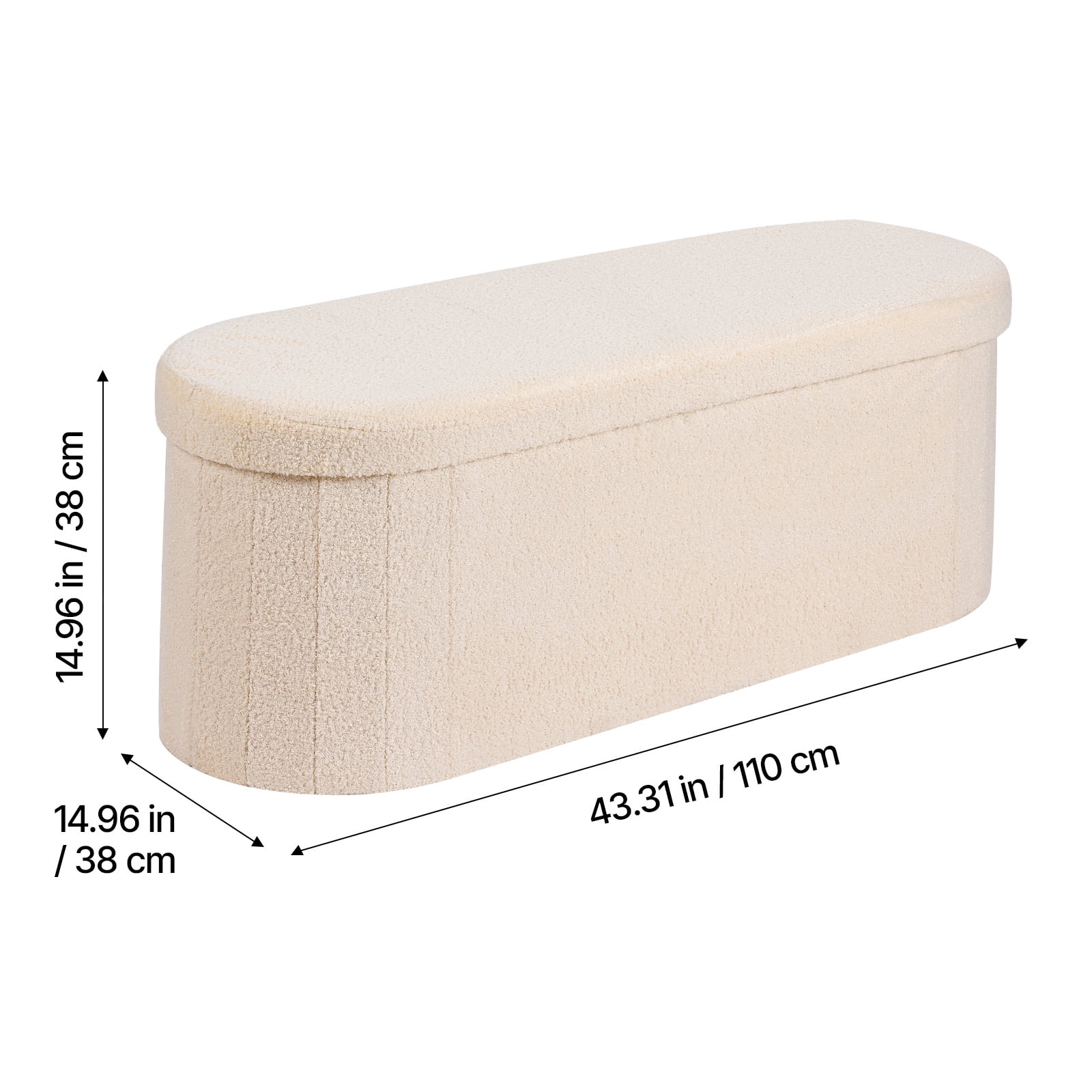 VEVOR Oval Storage Ottoman Bench, Foldable Teddy Fleece End of Bed Bench, Folding Upholstered Bed Ottoman Chest with Large Storage Space, Supports 660 lbs, for Living Room, Bedroom, Entryway, Beige