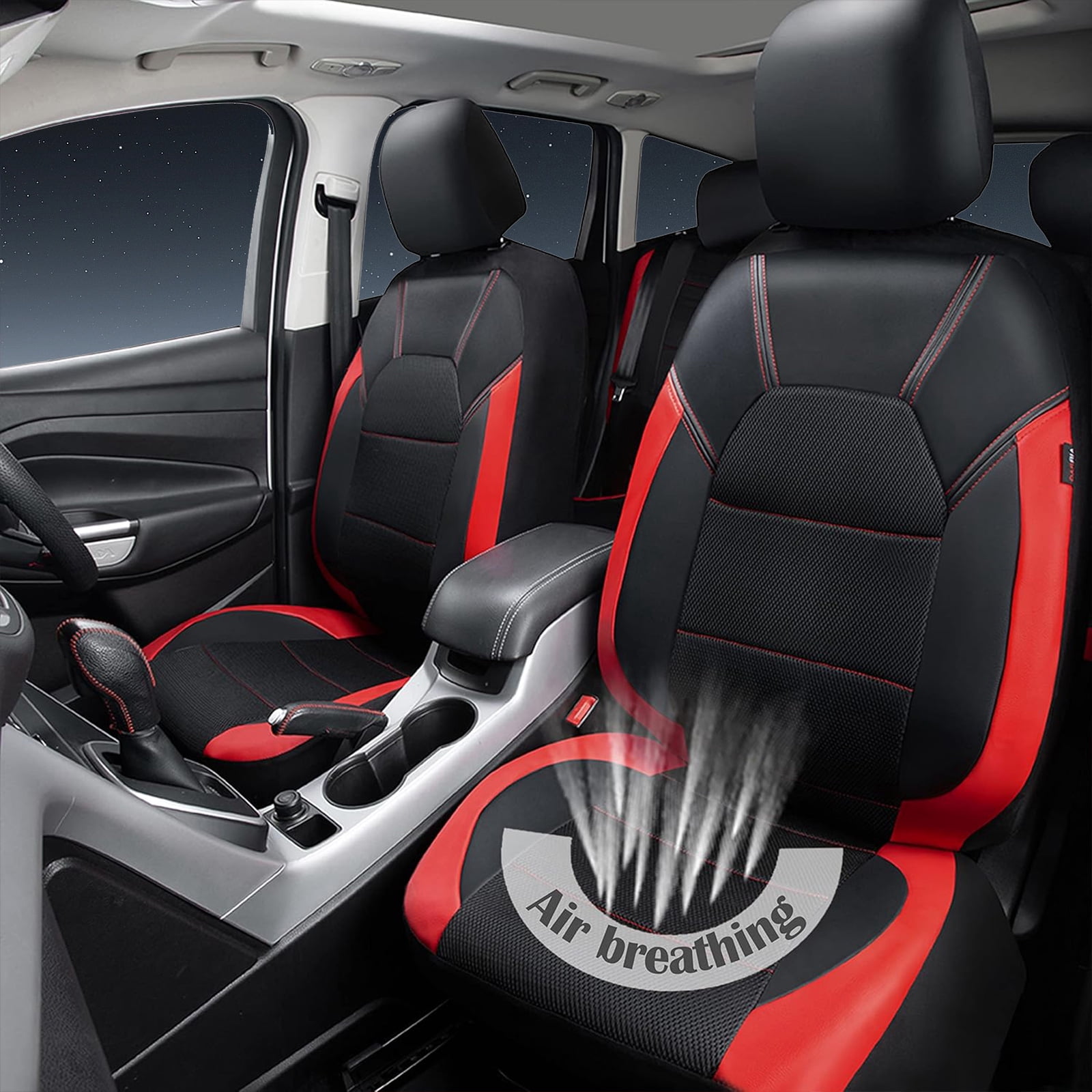 CAR GRAND Leather car seat covers front pair air mesh breathable universal fit airbag compatible car, SUV, truck and van red