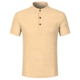 thumbnail image 5 of Men's Short Sleeve Casual Shirt, Solid Color Stand Collar, 3-Button Versatile Summer Top, 5 of 7