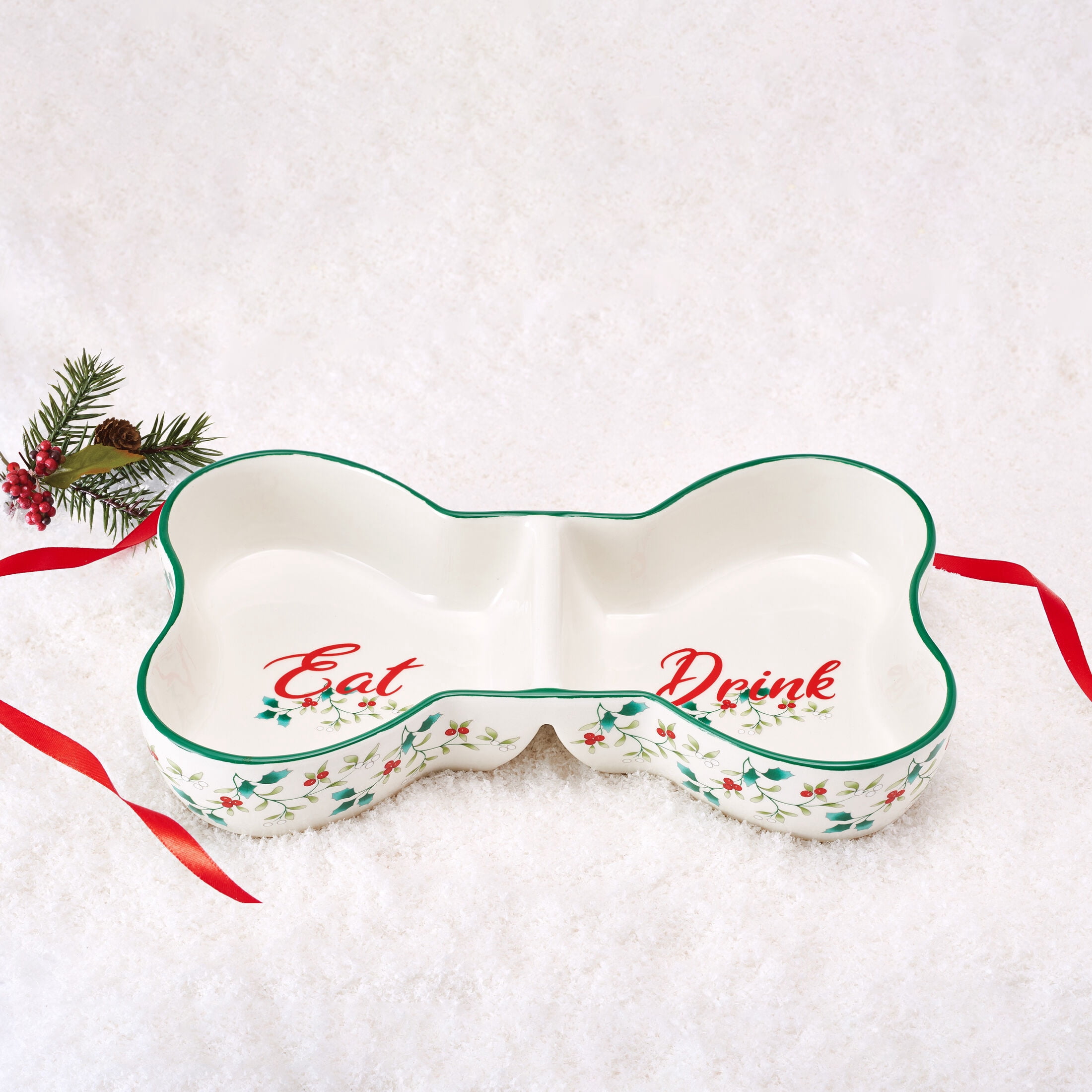 Pfaltzgraff Winterberry Dolomite Divided Pet Bowl