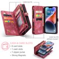 thumbnail image 2 of For iPhone 14 Wallet Case,Multi-Functional Retro Leather Purse Flip Cover Zipper Wallet Case with Removable Card Slots Pocket & Detachable Wrist Strap Magnetic Phone Case, Red, 2 of 10
