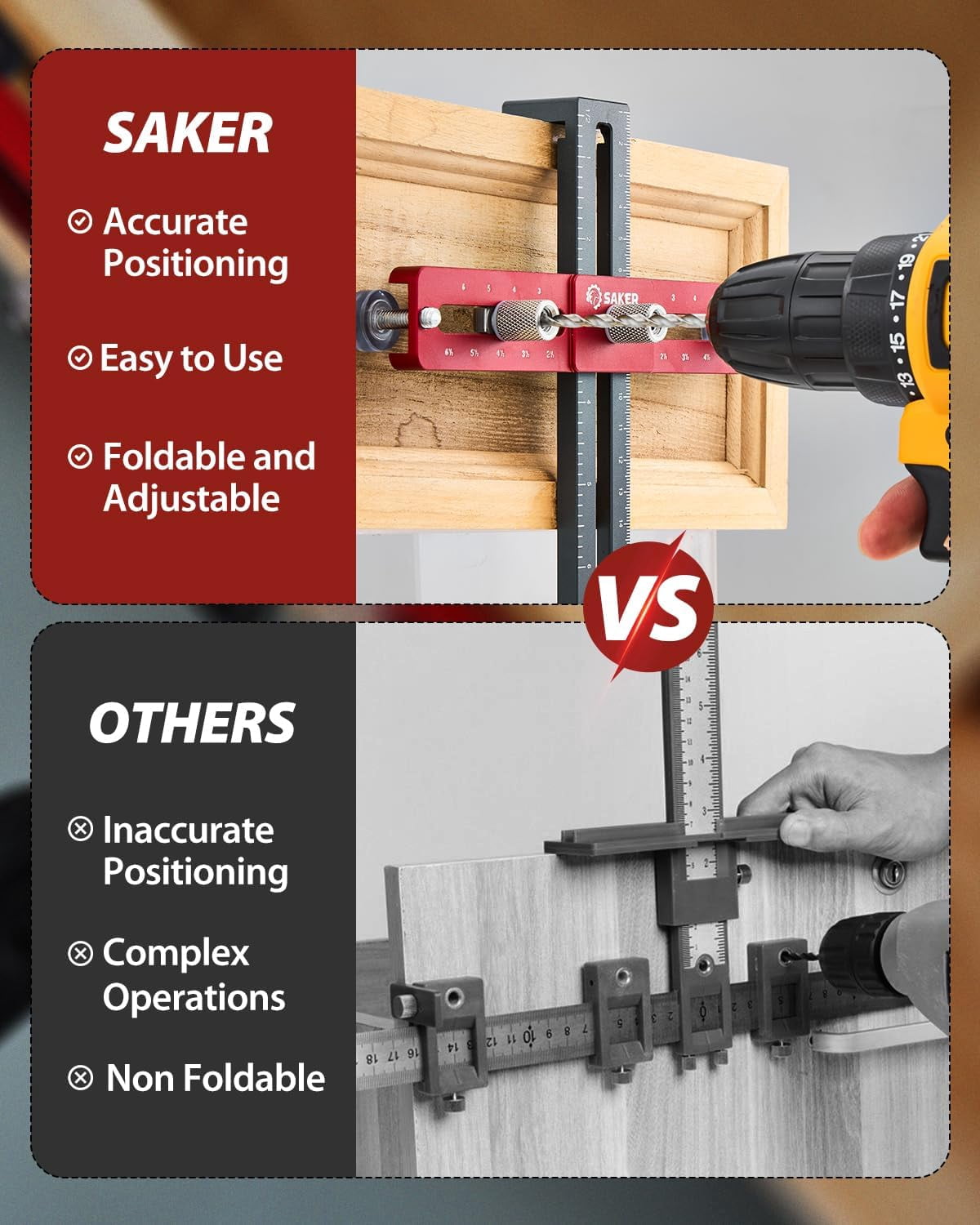 Cabinet Hardware Doweling Jig - Cabinet Handle Template Tool for Knobs and Pull - Adjustable Self Centering Punch Locator Precise Woodworking Drill Guide (6.5" Jig Saw)