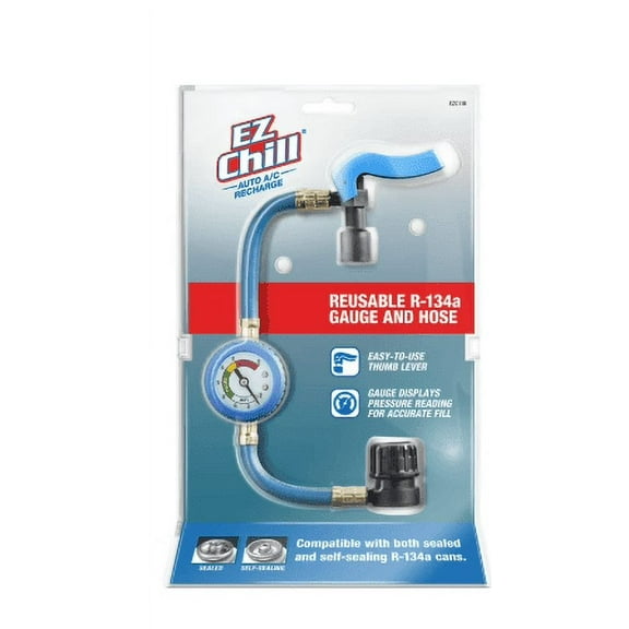 A/C Pro EZ Chill Auto A/C Recharge Kit with Reusable R-134A Gauge and Hose
