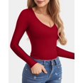 thumbnail image 2 of Camisas de manga larga CLOZOZ para mujer Camiseta básica ajustada con cuello en V, 2 of 5