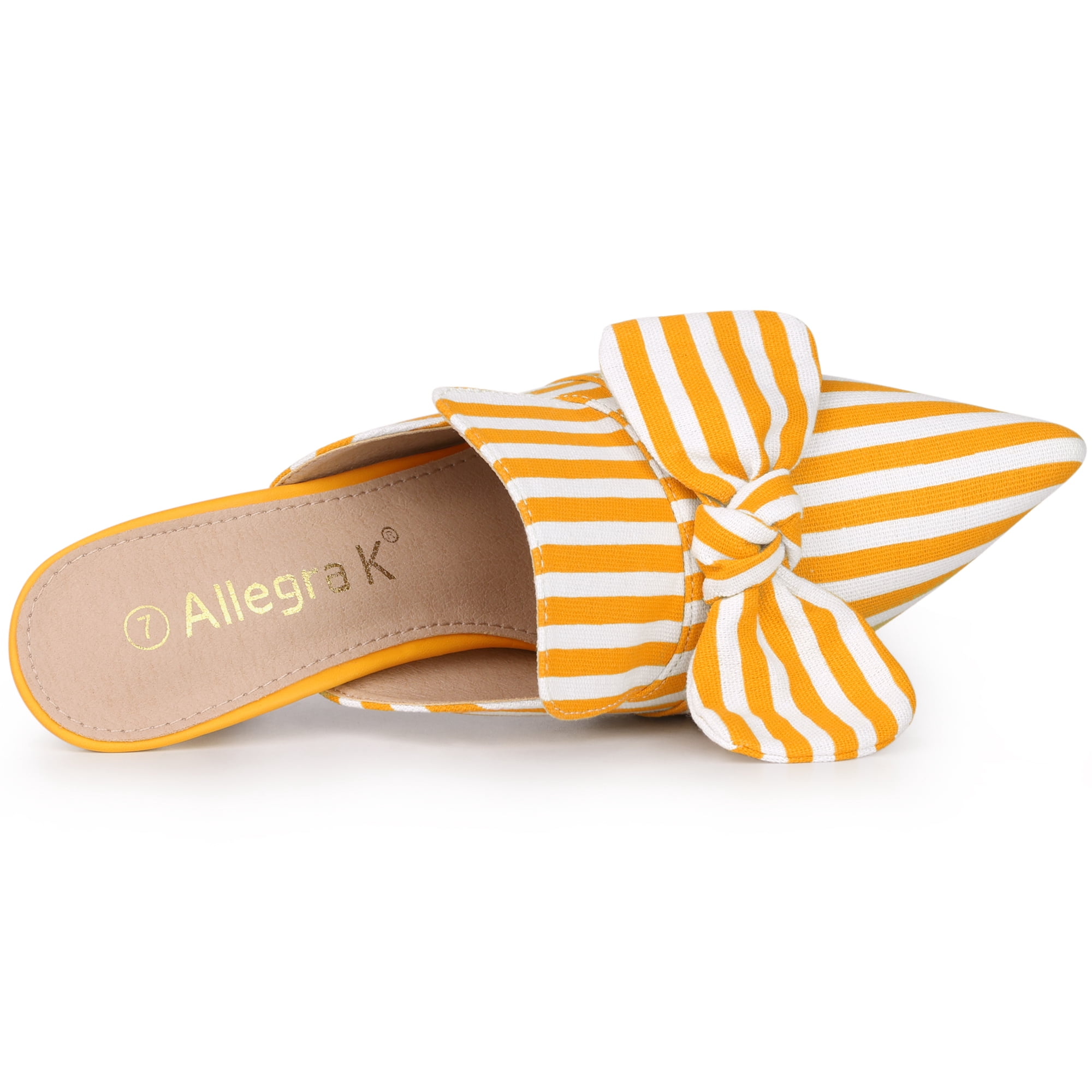 DARING DIVA Women's Stripe Bow Slip on Stiletto Heel Slides Mules Yellow 7