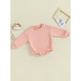thumbnail image 3 of Loicainy Infant Baby Boy Girl Fleece-lined Bodysuit 3 6 9 12 18 Months Solid Color Round Neck Long Sleeve Sweatshirt Romper Toddler Fall Clothes, 3 of 9